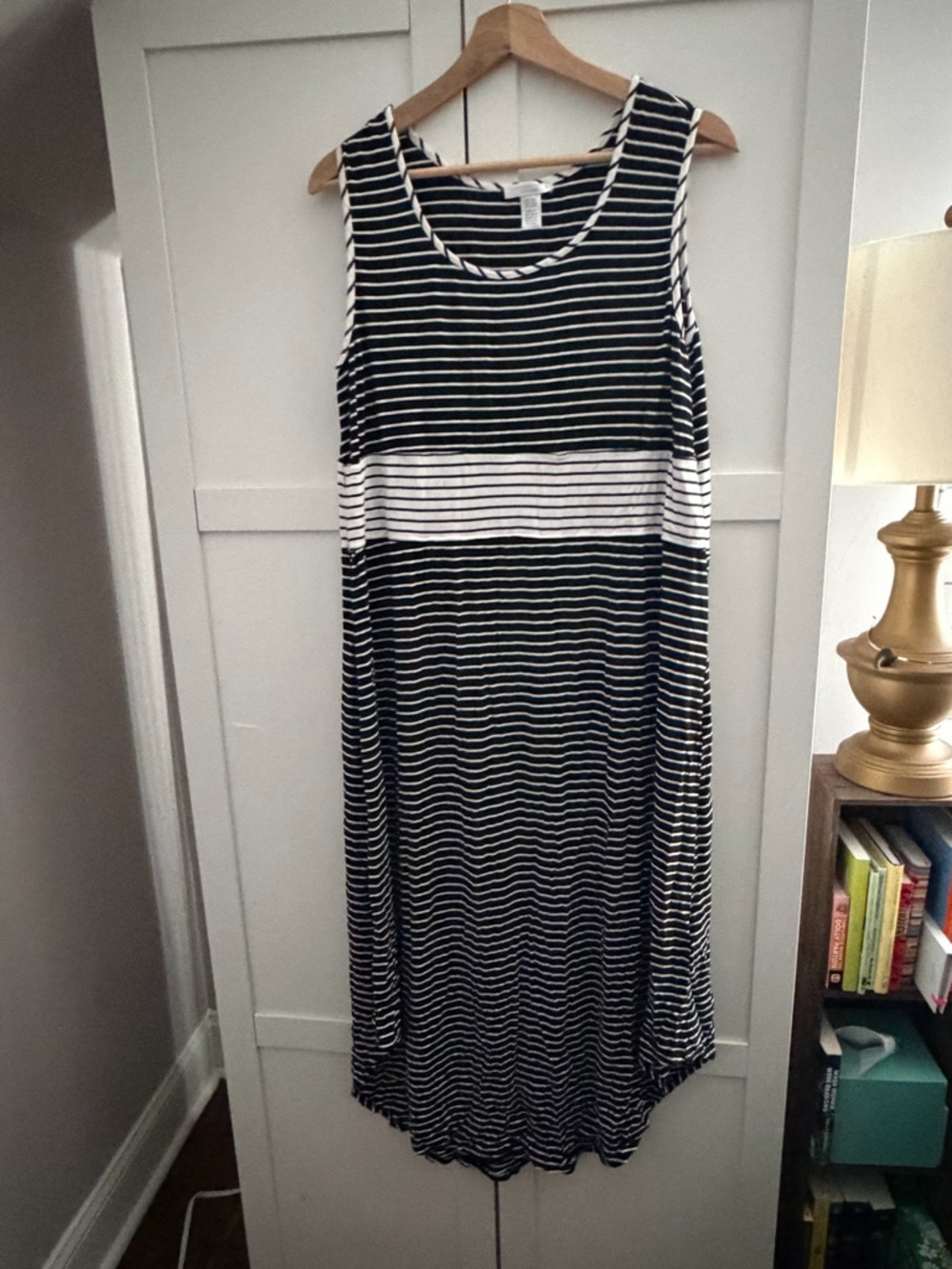London Times Black and White Striped Sleeveless Midi Dress — Buttery Soft